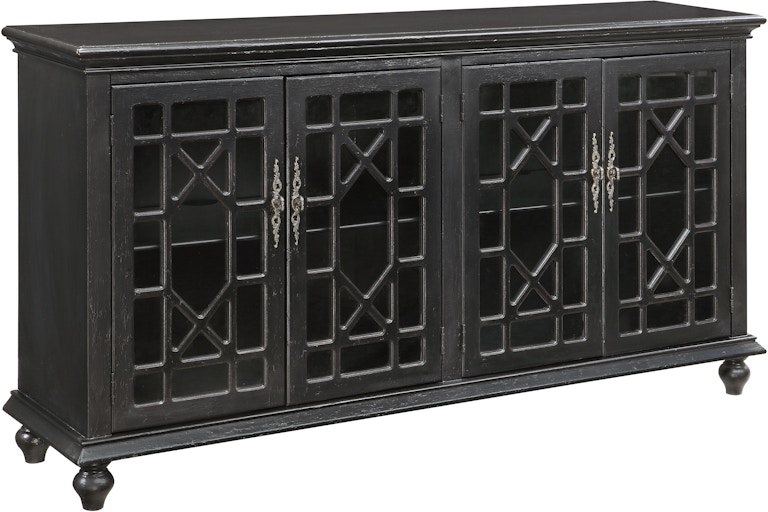 Coast2Coast Home Han Hand Painted Textured Credenza Storage Cabinet with 4 Glass Paneled Doors with Chippendale Fretwork 50625 50625