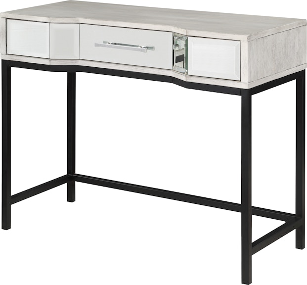 Coast2Coast Home Gabby (51546) - Glam One Drawer White Console Sofa Table with Mirrored Drawer Front and Black Metal Base 51546
