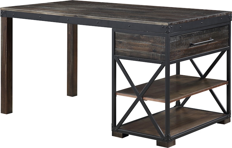 Coast2Coast Home Canyon Ridge Brown (51571) - Industrial Style Counter Height Kitchen Dining Table with One Drawer and 2 Shelves in a Dark Brown Finish And Black Metal 51571