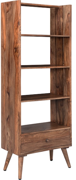 Coast2Coast Home Briggs Solid Sheesham Wood Bookcase Etagere with Four Shelves and One Drawer with Tapered Wooden Legs 53421 53421