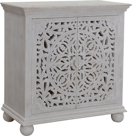 Coast2Coast Home Bree Dahlia White 2 Door Accent Storage Cabinet with Floral Carved Door Fronts 53426