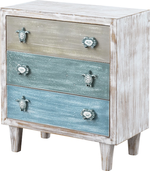 Coast2Coast Home Amelia Distressed Coastal Three Drawer Accent Cabinet Chest with Turtle and Crab Pulls 55607