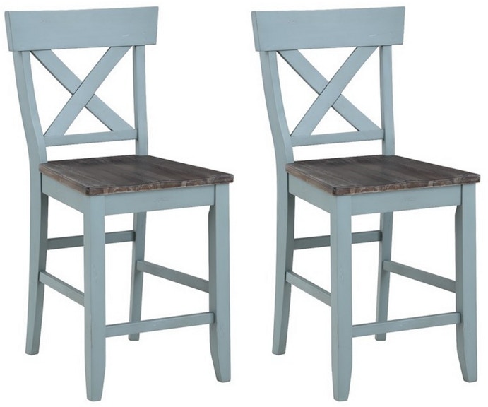 Coast2Coast Home Bar Harbor Wharf Farmhouse Style Blue Crossback 41" Counter Height Dining Chairs - Set of 2 60201