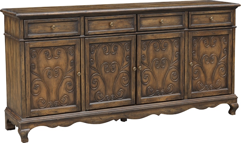 Coast2Coast Home Chateau Brianna Traditional Style Four Door Four Drawer Sideboard Credenza with Raised Scrollwork Door Fronts 60224