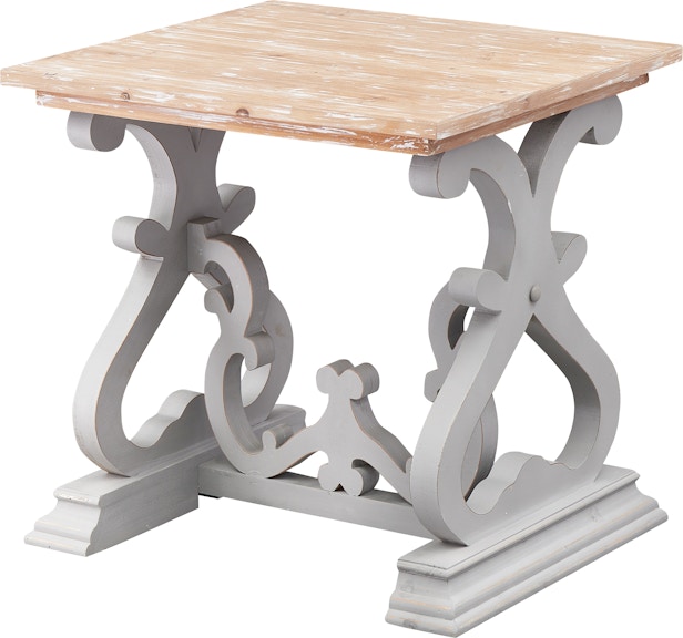 Coast2Coast Home Haven II May Shabby Chic Accent Side End Table with Scrollwork Style Light Grey Base and Natural Wood Top 60242