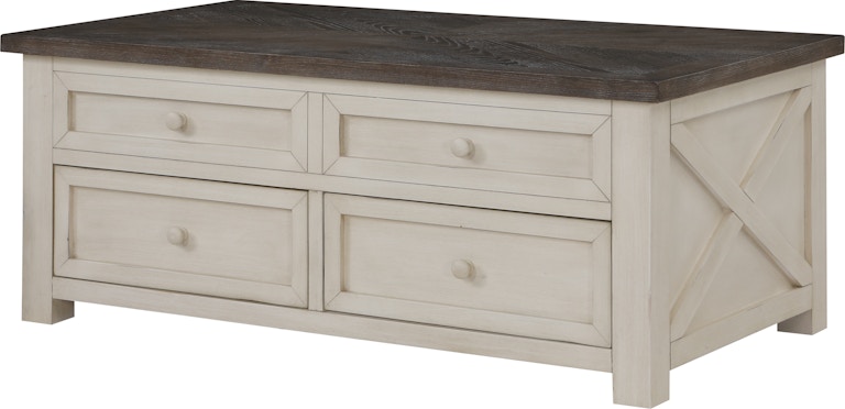 Coast2Coast Home Bar Harbor II Landings Rustic Farmhouse Central Lift Top Cocktail Coffee Table with Drawers and Hidden Storage - Cream/Brown 60285