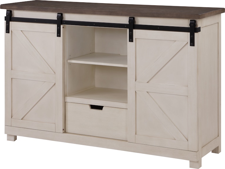 Coast2Coast Home Bar Harbor II Landings Country Farmhouse One Drawer Sideboard Credenza Cabinet with Sliding Barn Doors - Cream/Brown 60287
