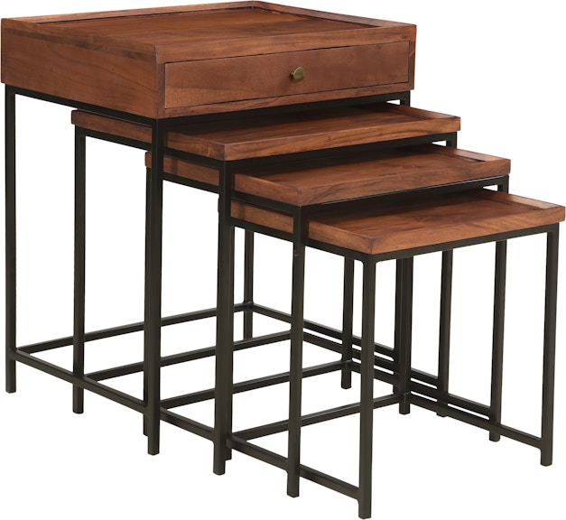 Coast2Coast Home (62418) - Contemporary Dark Brown Accent Nesting Tables with Raised Edges and Black Metal Base - Set Of Four 62418