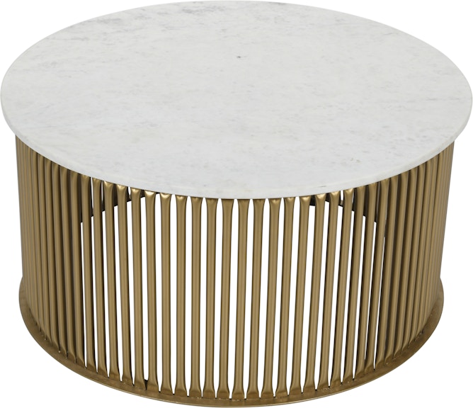 Coast2Coast Home Bella Lee White with Grey Veining Solid Marble Topped Cocktail Coffee Table with Shiny Gold Powder Coated Iron Base 62423