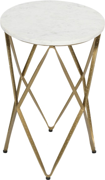 Coast2Coast Home Audrey White Marble with Grey Veining Topped Accent Side End Table with Gold Powder Coated Iron Base 62427