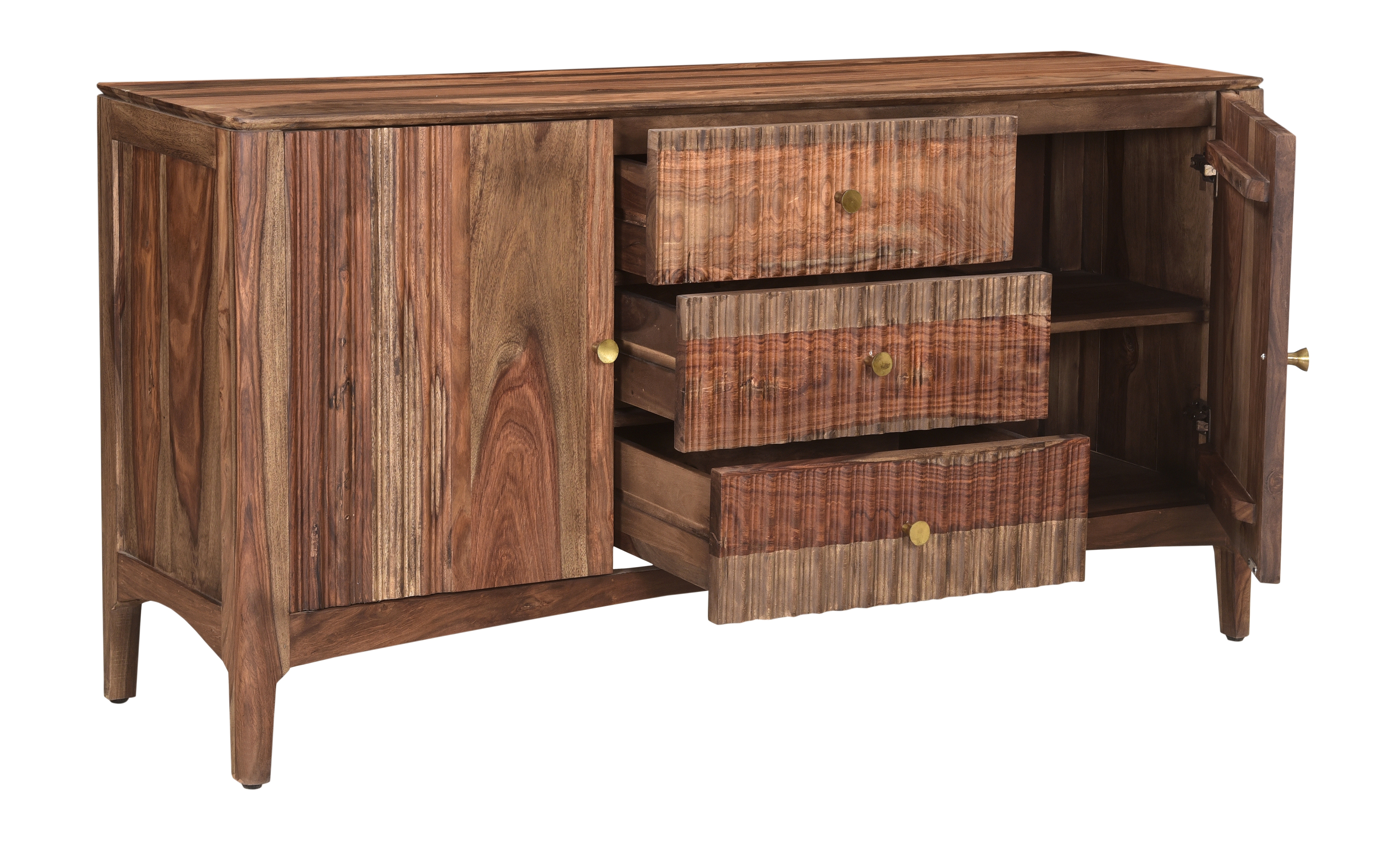 Coast2Coast Home Living Room Selby Solid Sheesham Wood Two Door Three Drawer Credenza with Slightly