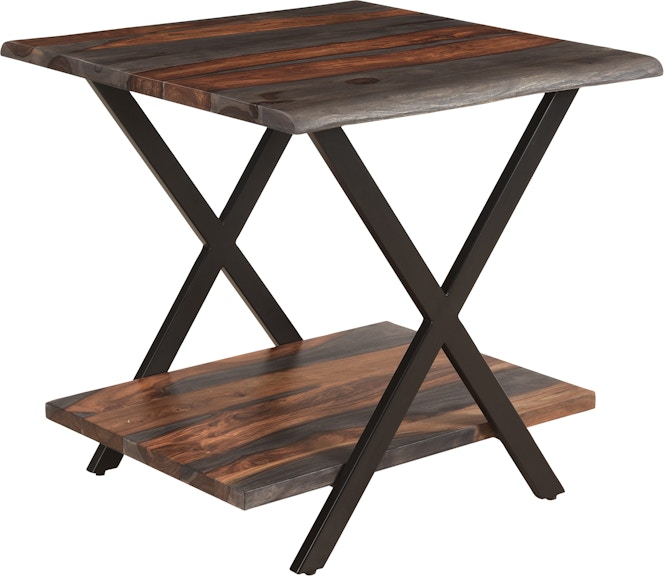 Coast2Coast Home Sierra II Forrest Rustic Industrial Style Accent Side End Table for Livingroom/Office - Dark Solid Sheesham Wood and Iron 62460