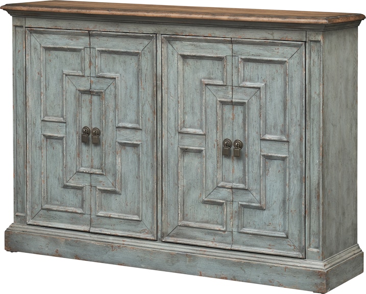 Coast2Coast Home Eloise Vintage Inspired Four Door Classic Rustic Sideboard Credenza with Wood Plank Top - Blue Grey and Brown 66106