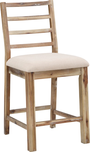 Coast2Coast Home Vail II Cliff Farmhouse Rustic Wood and Upholstered 25" Counter Height Dining Side Barstool Chairs with Slat Back-Weathered Natural Finish- Set of 2 66116