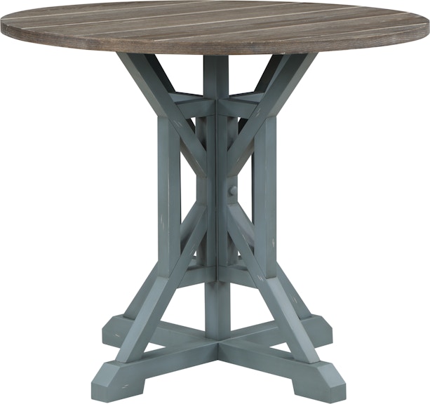 Coast2Coast Home Bar Harbor Wharf Coastal Round Counter Height Accent Dining Table with Plank Style Top and Trestle Base 66121