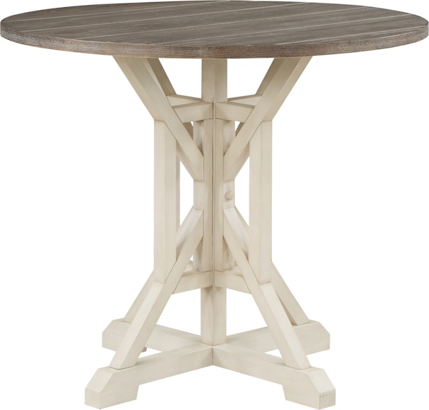 Coast2Coast Home Bar Harbor II Landings Coastal Round Counter Height Accent Dining Table with Plank Style Top and Trestle Base 66122