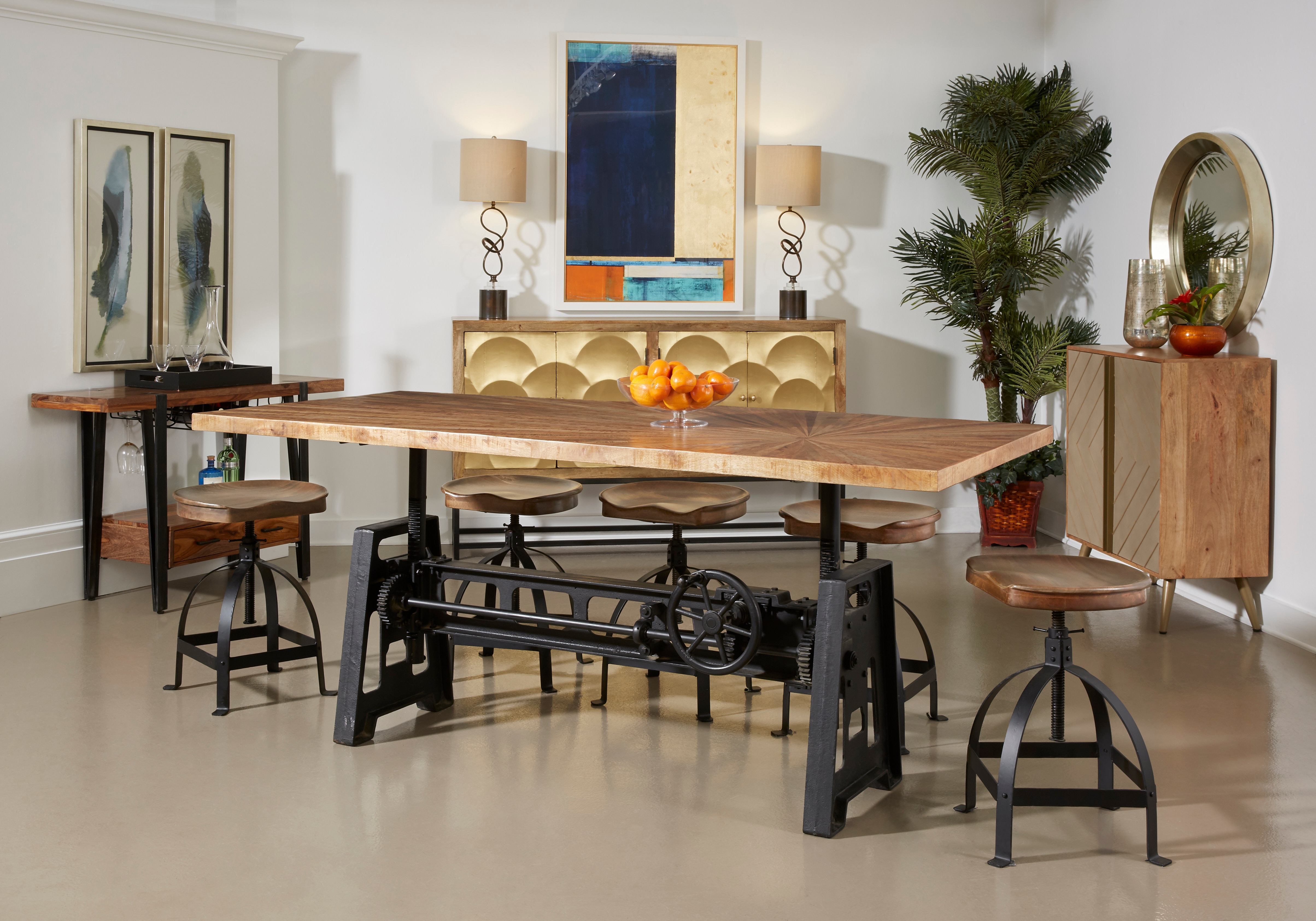 patterned wood dining table