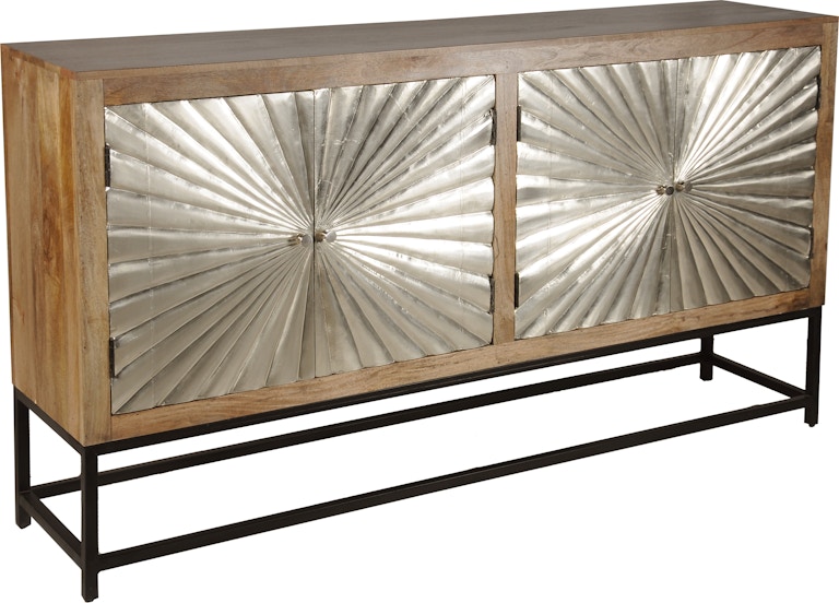 Coast2Coast Home Sparks Mid-Century Modern 4 Door Credenza Cabinet - Silver and Natural Finish 69212