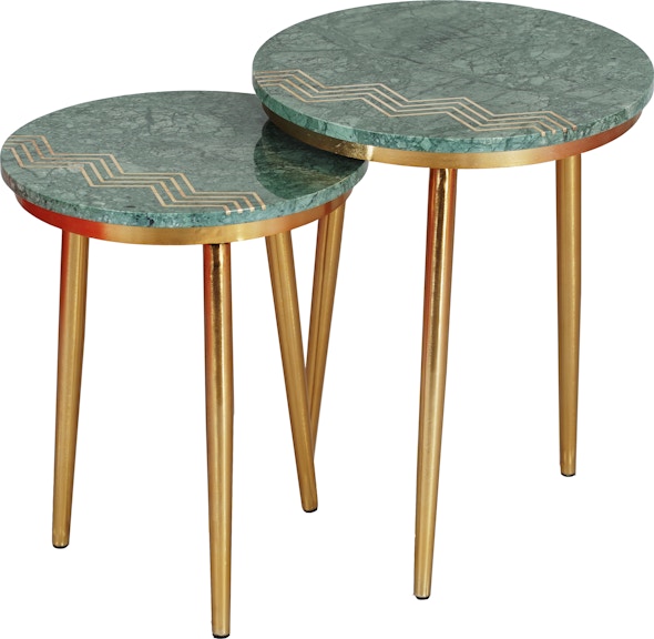Coast2Coast Home Jade Green Marble Topped with Gold Accents Nesting Accent Side End Tables with Gold Legs - Set of 2 69249