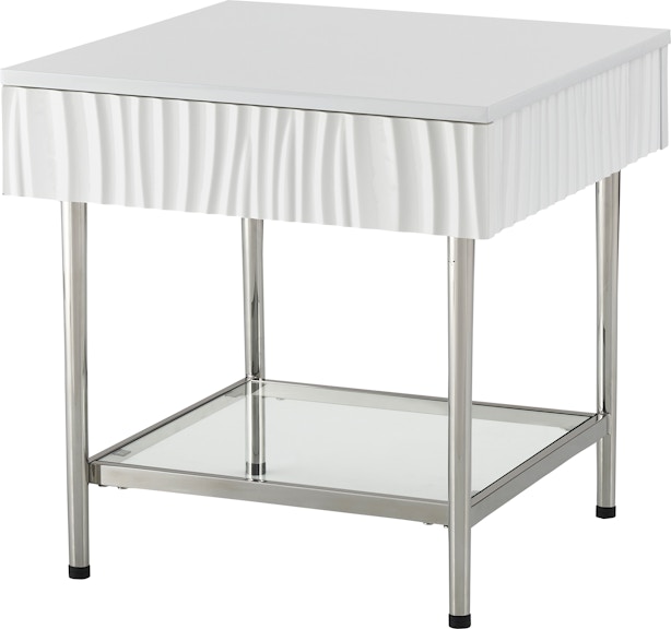 Coast2Coast Home Waves Peaks Coastal One Drawer End/Side Table with Tempered Glass Shelf - Glossy White 71101