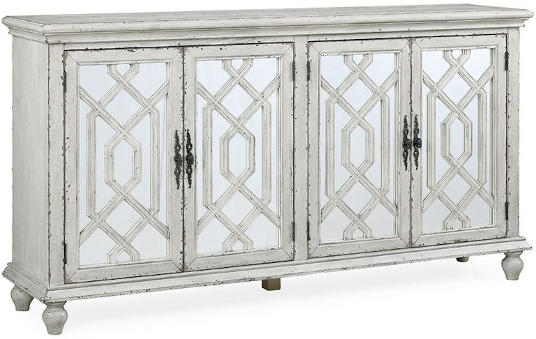 Coast2Coast Home Pippa French Country Style 4 Door Storage Sideboard Credenza with Mirrored Doors - Weathered White 71129