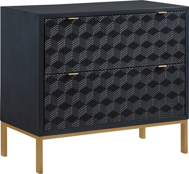 Coast2Coast Home Tessa Mid-Century Modern 2 Drawer Storage Accent Chest with Raised Geometric Pattern - Black and Gold 71146