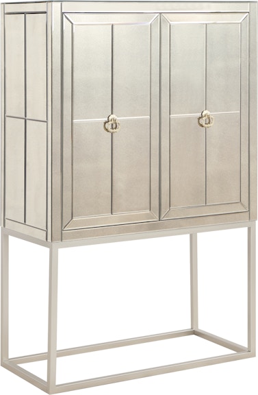 Coast2Coast Home Margot Contemporary 2 Door Mirrored Bar Cabinet with Wine Storage and Gold Powder Coated Base 71153