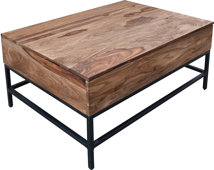 Coast2Coast Home Springdale II Mercer Rustic Lift Top Cocktail Coffee Table with Hidden Storage - Natural Finish with Black Metal Legs 73306