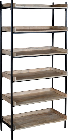 Coast2Coast Home Elden Rustic Etagere or Bookcase with 5 Shelves - Natural Finish with Black Metal Support 73311