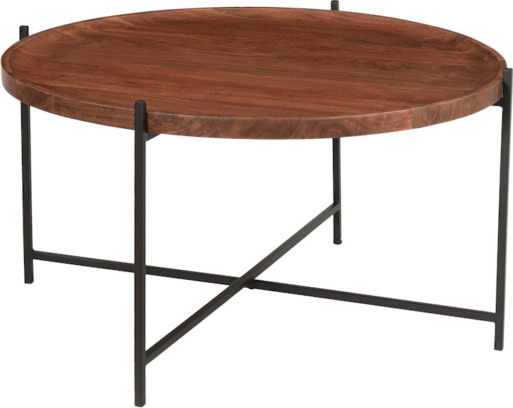 Coast2Coast Home Huntley Brant Contemporary Round Tray Top Cocktail Coffee Table with Black Metal Legs 73317