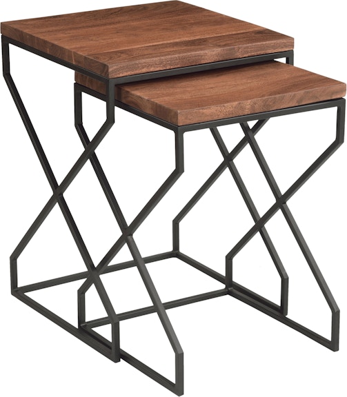 Coast2Coast Home Mosley Modern Nesting Table with Solid Wood Tops in Set of 2 with Black Metal Legs 73319