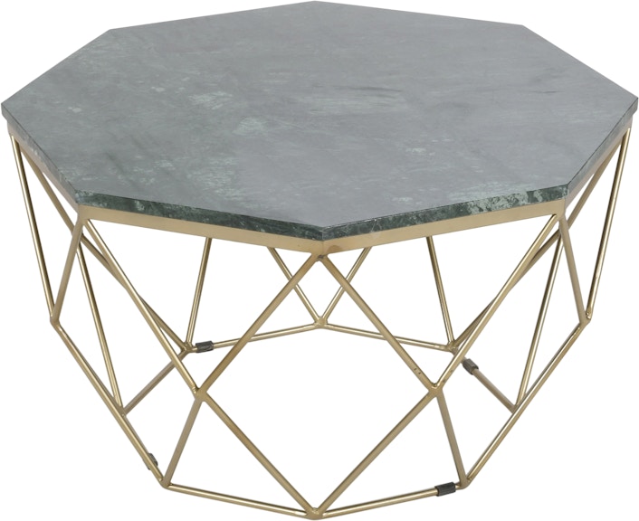 Coast2Coast Home Willow Gage Contemporary Green Marble Octagonal Cocktail Coffee Table with Geometric Gold Powder Coated Base 73320