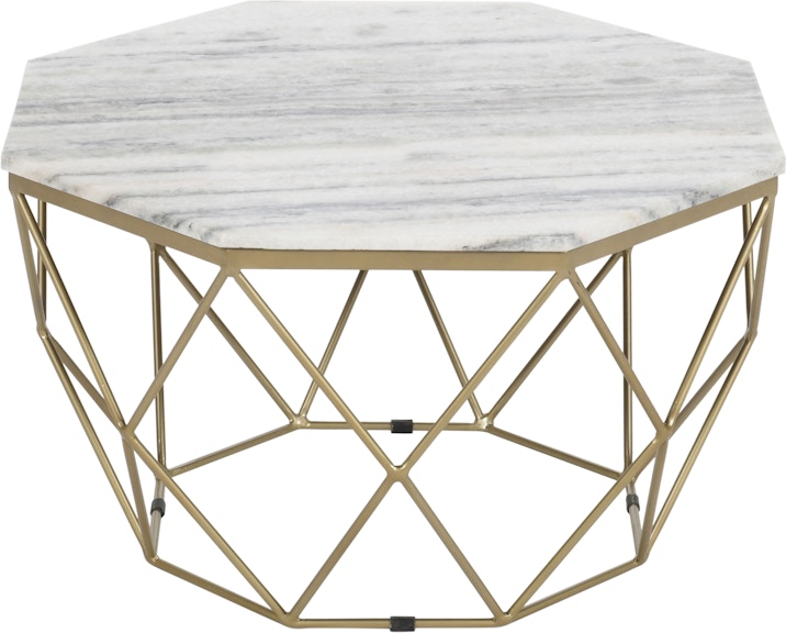 Coast2Coast Home Callista Cash Contemporary White Marble Octagonal Cocktail Coffee Table with Geometric Gold Powder Coated Base 73322
