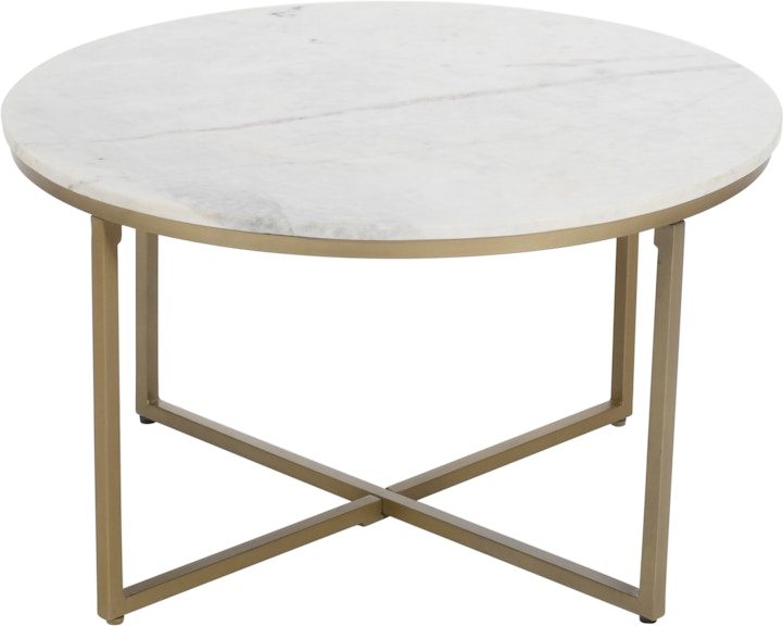 Coast2Coast Home Riley Geni Contemporary White Marble Round Cocktail Coffee Table with Gold Powder Coated Base 73324