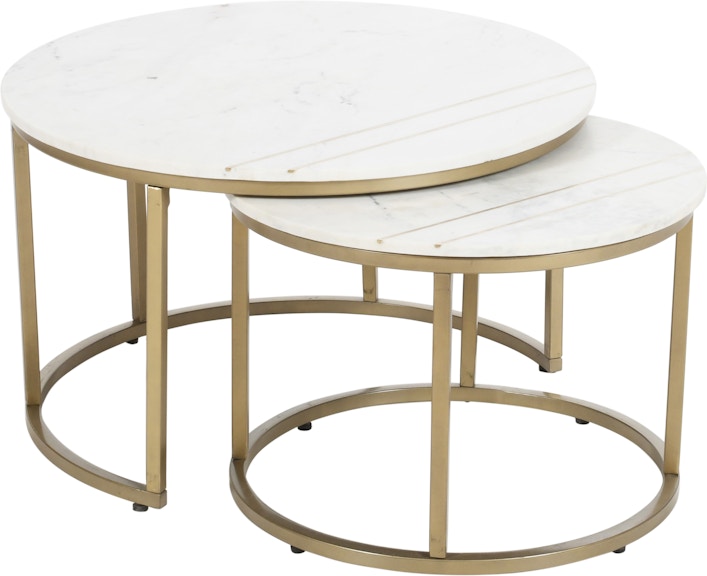 Coast2Coast Home Kayla Erica Contemporary Nesting Table with White Marble Tops in Set of 2 with Gold Powder Coated Base 73325