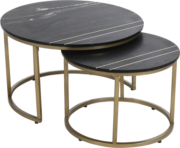Coast2Coast Home Kyle Erick Contemporary Nesting Table with Black Marble Tops in Set of 2 with Gold Powder Coated Base 73326