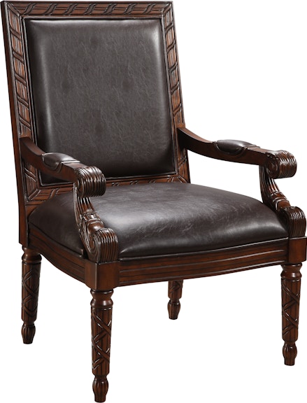 Coast2Coast Home Lenora Traditional Hand Carved Accent Chair or Arm Chair with Dark Leather-like Material 94035