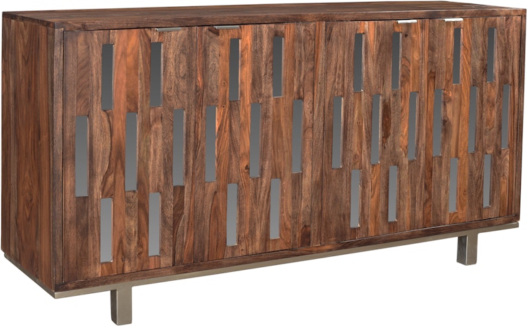 Bayshore Rustic Solid Pine Wood 4-Door Sideboard, Mesh Doors