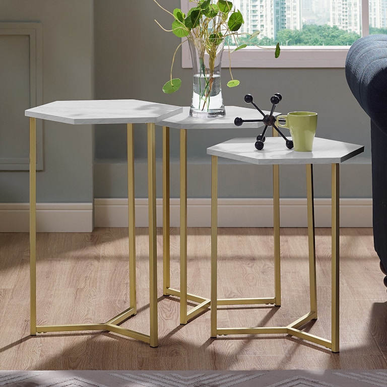 Modern Transitional Hex Wood And Metal Nesting Tables Set Of 3 Ft Myers Modern Transitional Hex Wood And Metal Nesting Tables Set Of 3 Graphite
