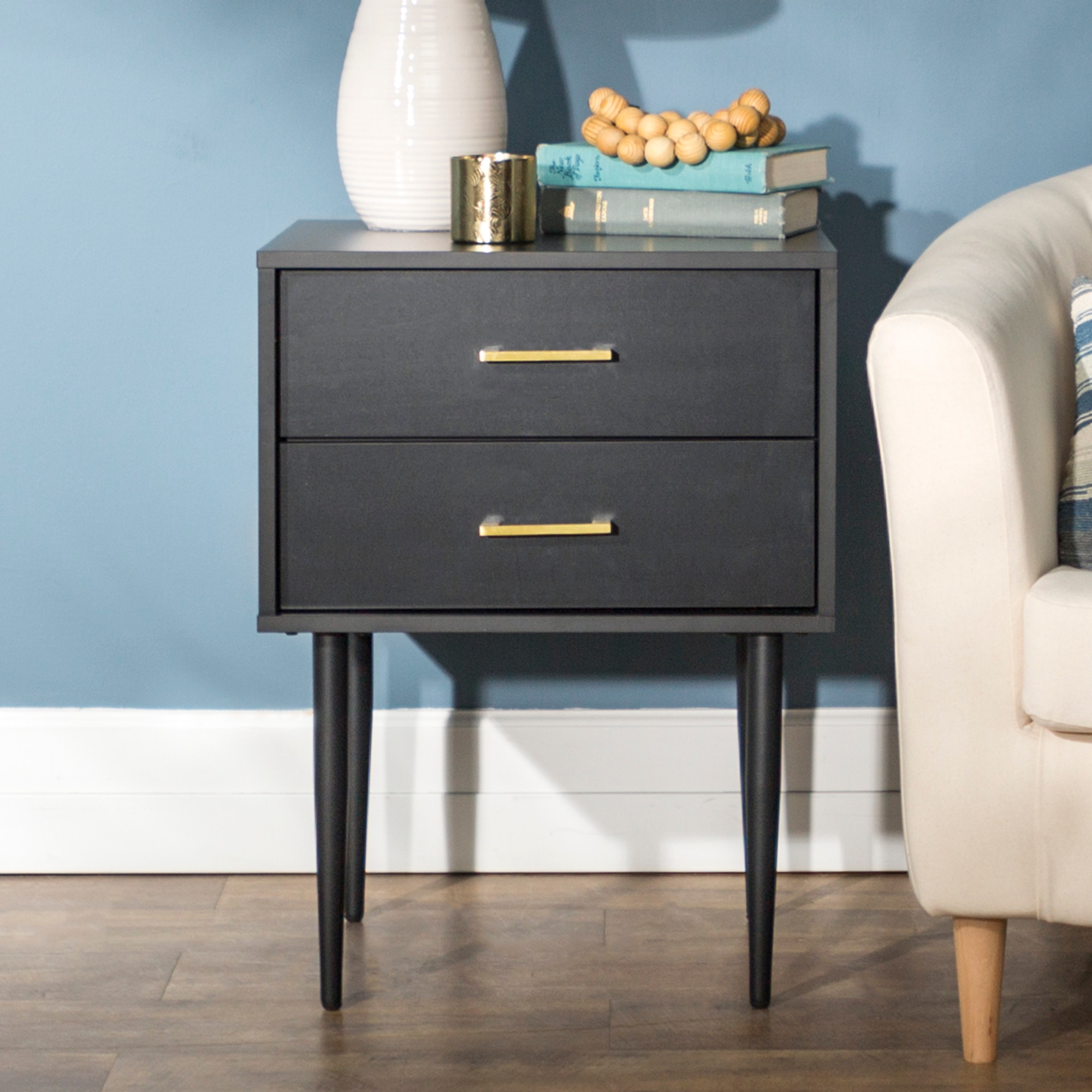 20 Mid Century Modern Two Drawer Side Table Black Wedaf20oli2dsb