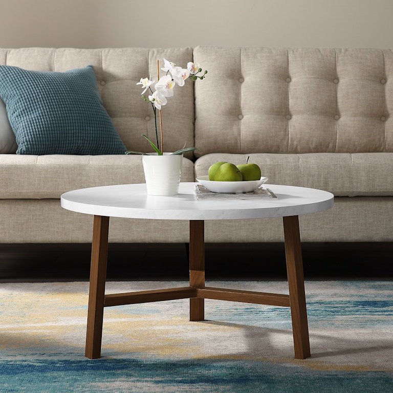 Ft Myers Living Room 30 Transitional Contemporary Mid Century Modern Round Coffee Table White Marble And Acorn Wedaf30emctpc Walter E Smithe Ft Myers Living Room 30 Transitional Contemporary Mid Century Modern Round Coffee Table White Marble And Acorn Wedaf30emctpc Walter E Smithe