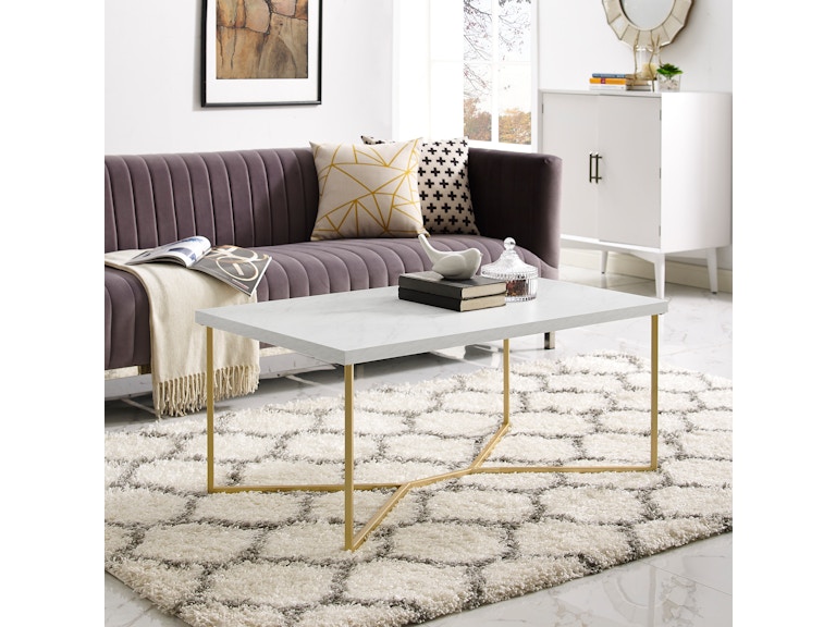 42 Mid Century Modern Transitional Y Leg Coffee Table Faux Marble