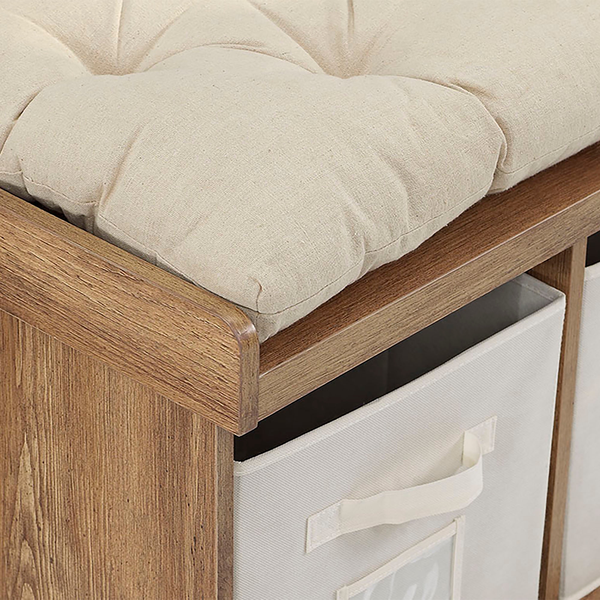 42 Wood Storage Bench With Totes And Cushion Barnwood Wedb42stcbw
