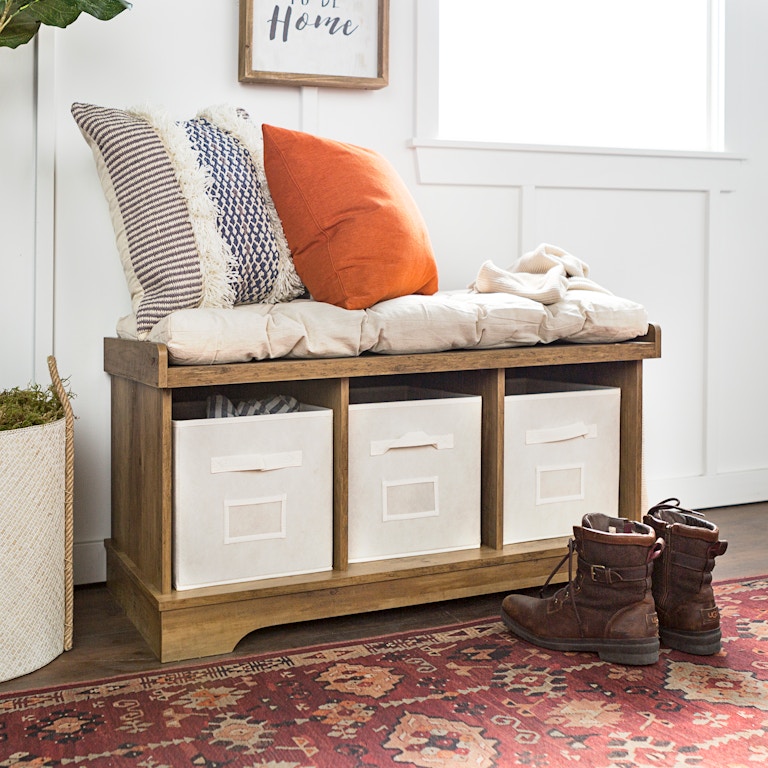 42 Transitional Modern Farmhouse Wood Entryway Storage Bench With Ft Myers 42 Transitional Modern Farmhouse Wood Entryway Storage Bench With Cushion And Totes