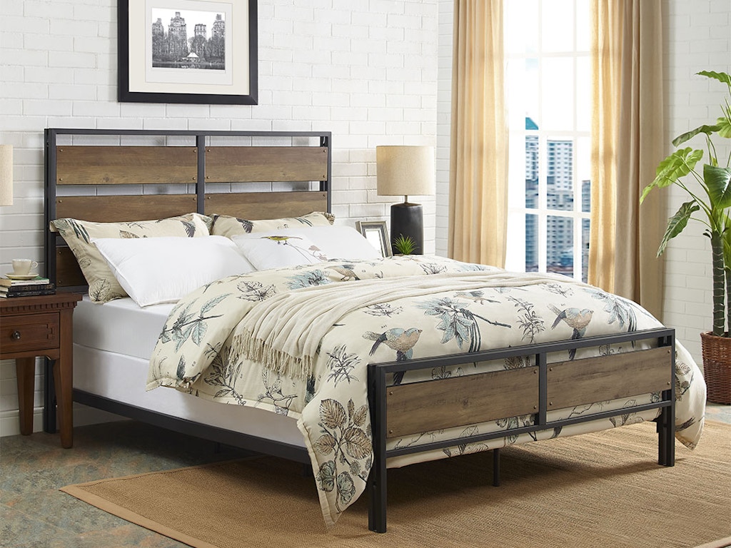 Ft Myers Bedroom Rustic Farmhouse Queen Size Metal And Wood Plank Bed Wedbqslro Walter E Smithe Furniture Design