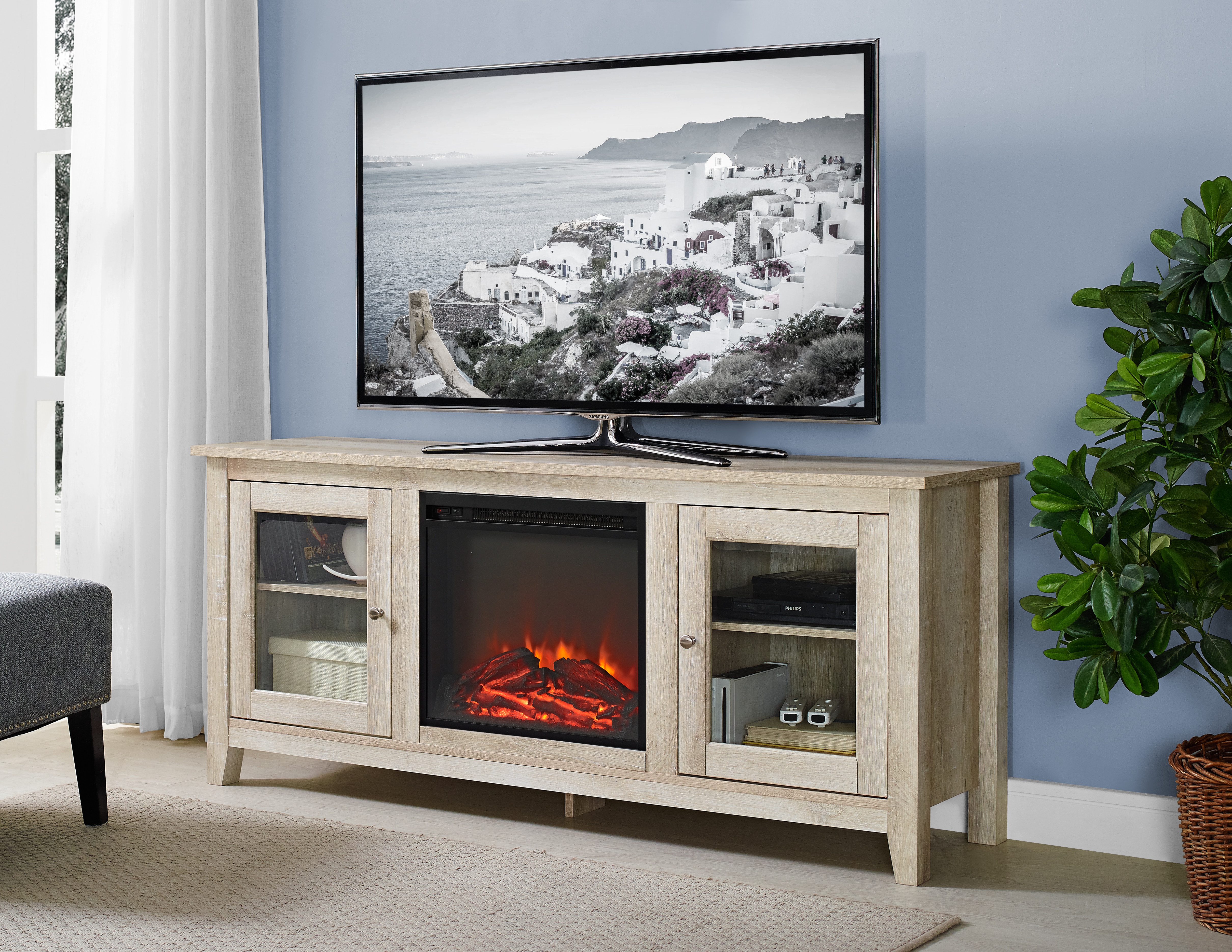 58 Wood Media Tv Stand Console With Fireplace Wedw58fp4dwwo