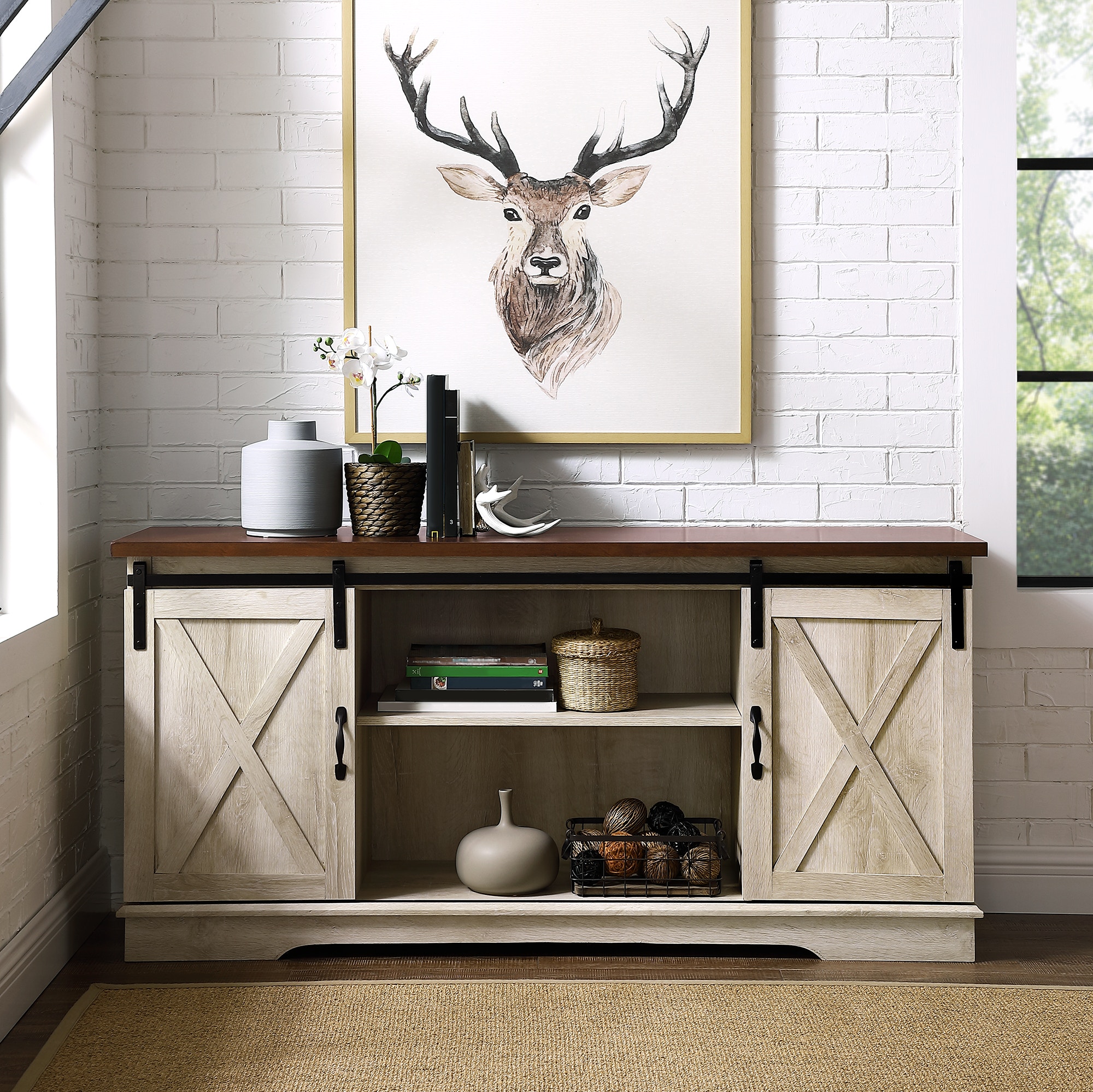 58 Modern Farmhouse Sliding Barn Door Tv Stand Media Console