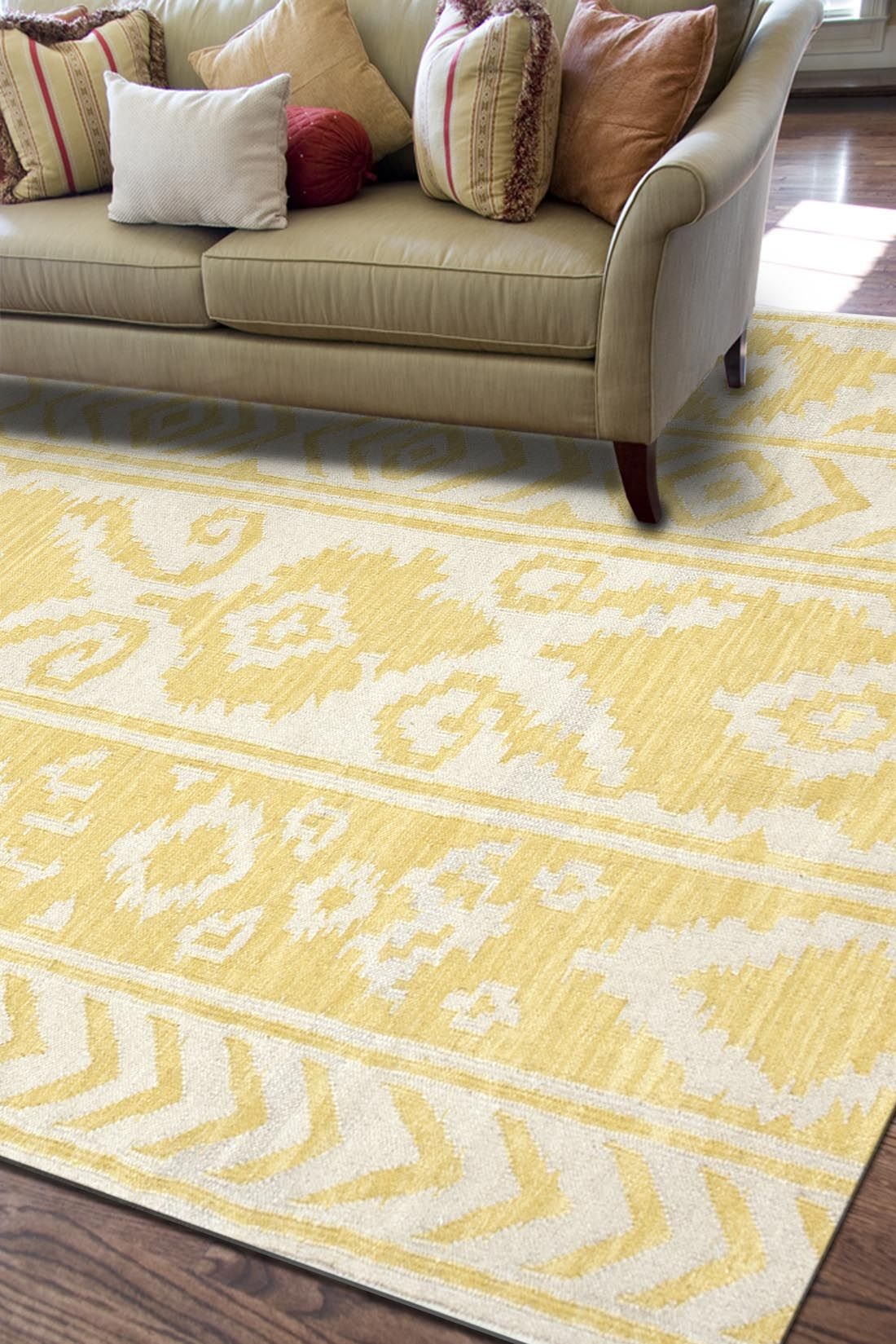Jaipur Rugs Floor Coverings Flat Weave Tribal Pattern Wool Yellow Ivory Area Rug 9x12