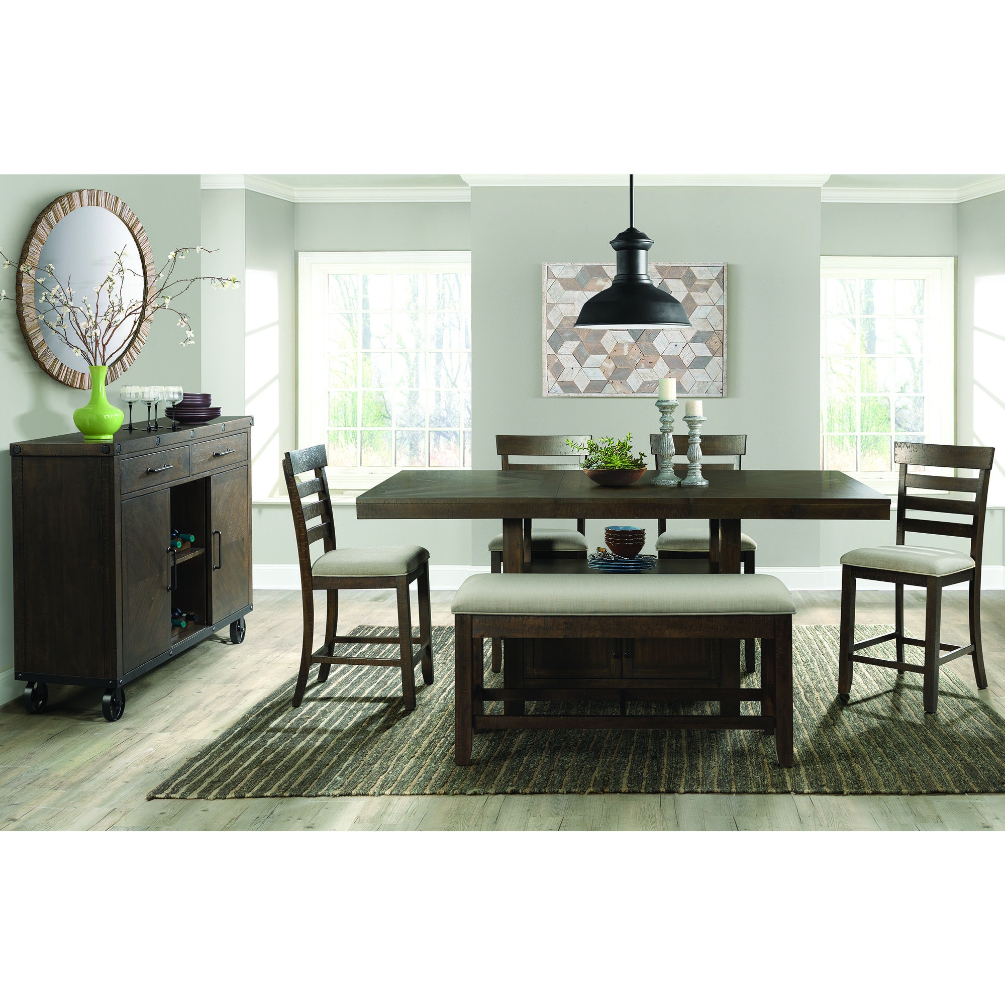 Elements International Dining Room Colorado Counter Dining Set Table 4 Chairs And Bench