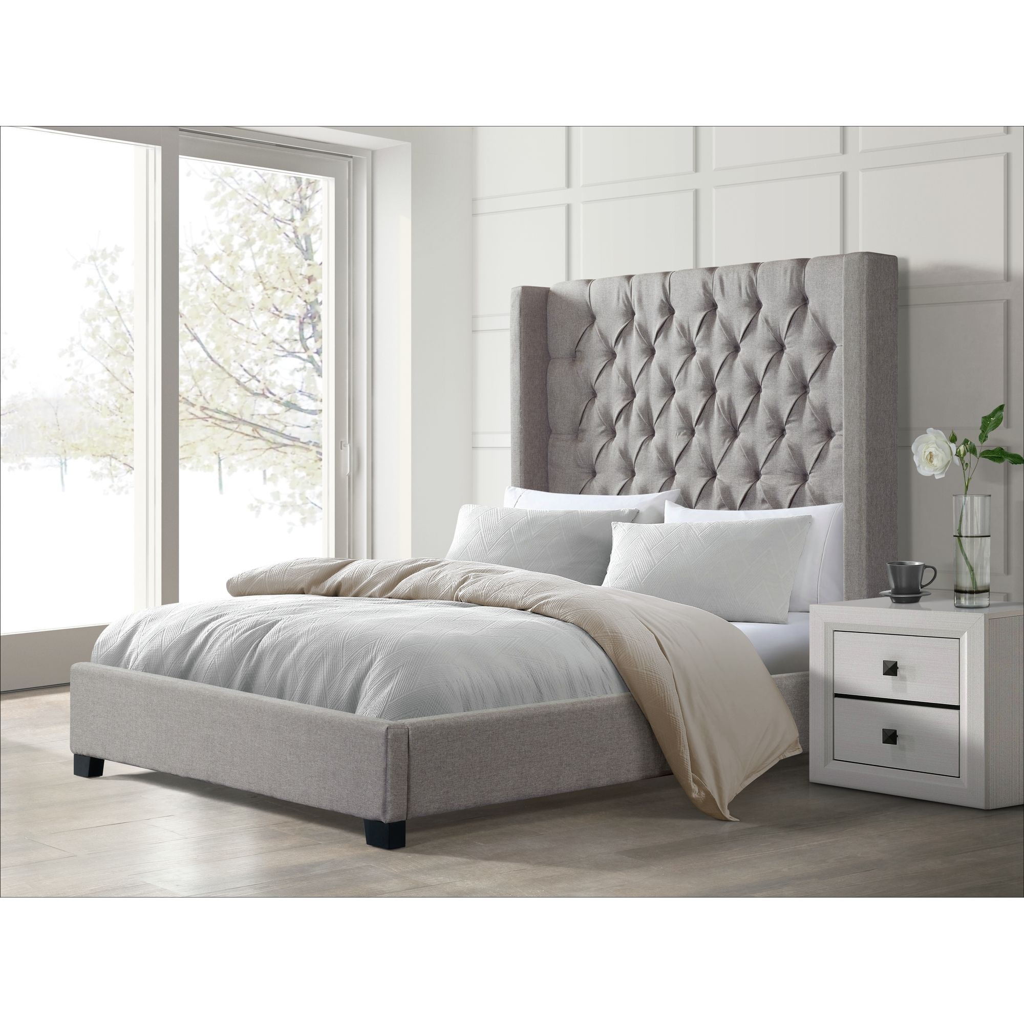 Elements International Bedroom Morrow Upholstered Bed Morrow Woodstock Furniture Mattress